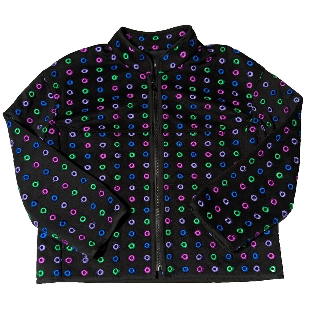 CARLISLE Women Size 10 Black‎ Multi Gourmet Hole Full Zip Jacket EUC